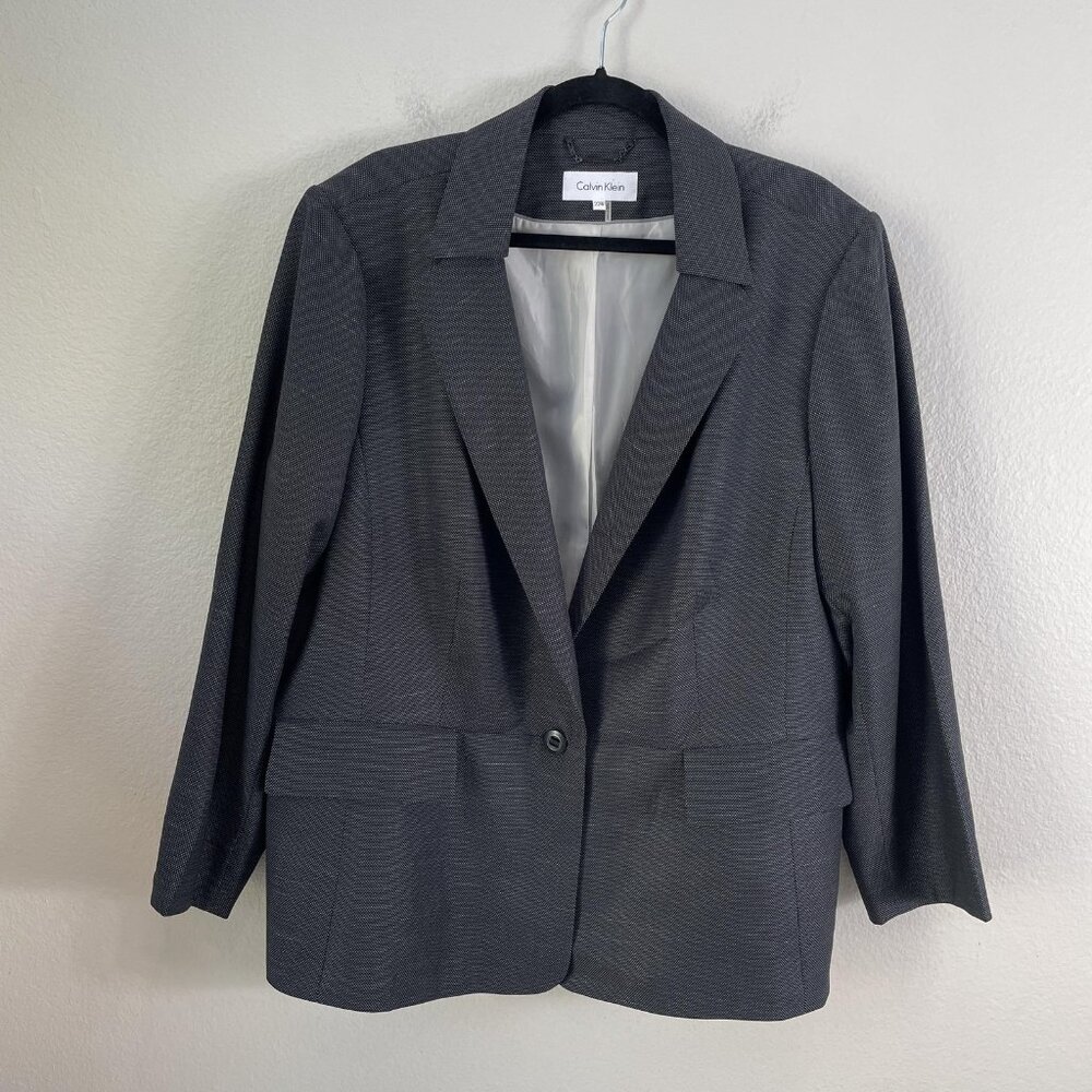 Calvin Klein Blazer Womens 22W Black White Polka Dot Pattern Lined Jacket Career
